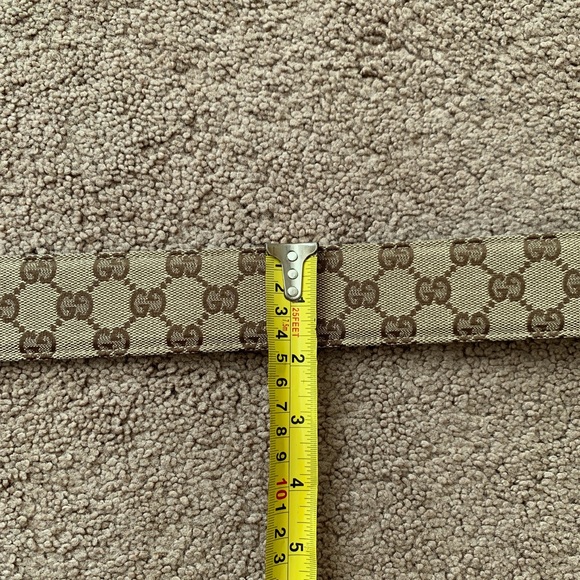 Authentic GUCCI women’s bamboo buckle blue leather and GG canvas belt - Picture 5 of 8